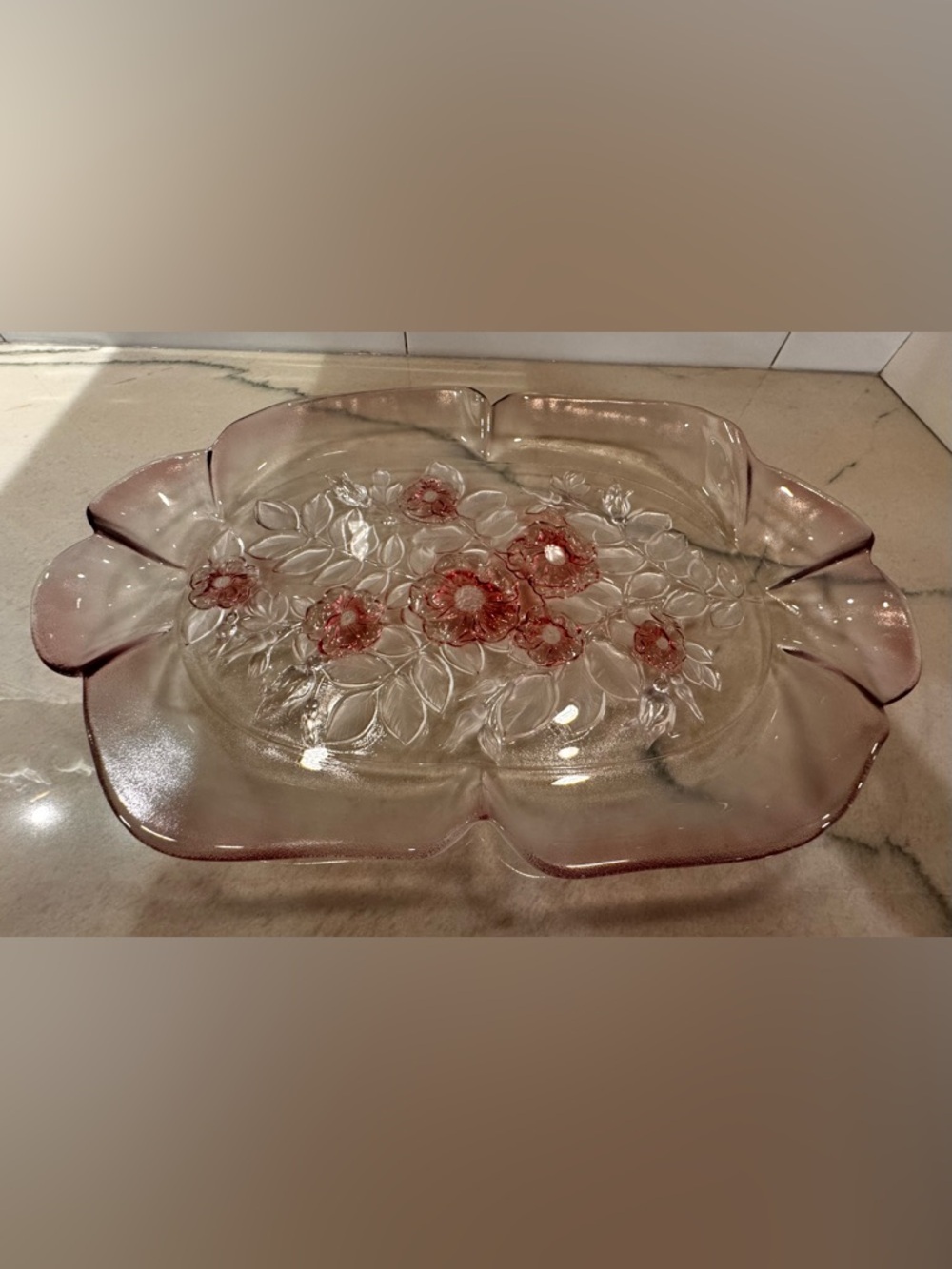 Pink Glass Floral Serving Tray Set - Picture 6 of 15